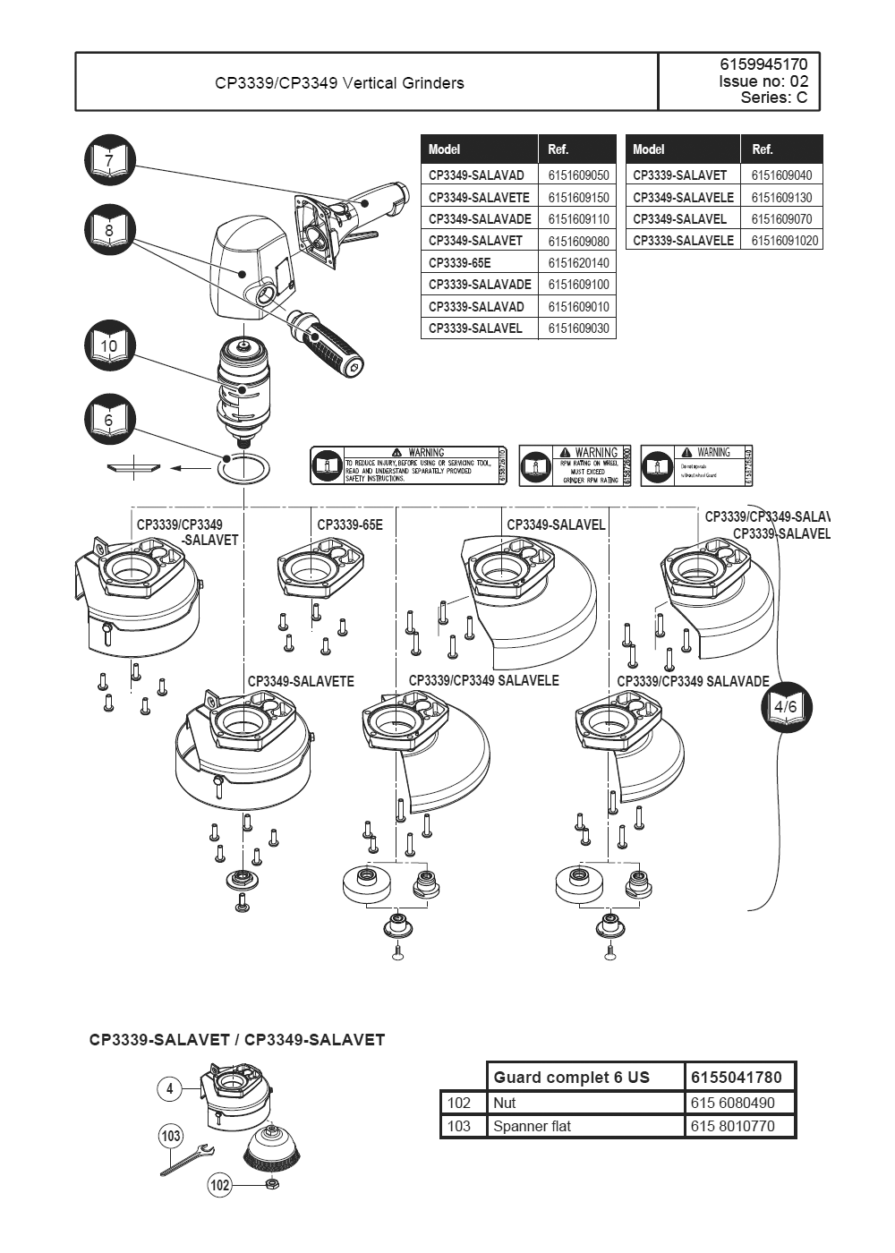 Figure 4 Diagram and Parts List for CP3339-65E  Chicago Pneumatic Grinder